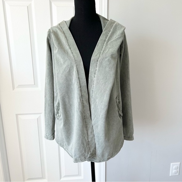 Keysha Washed Cotton Open Front  Hooded Jersey Sweatshirt Made in Italy - Picture 1 of 15